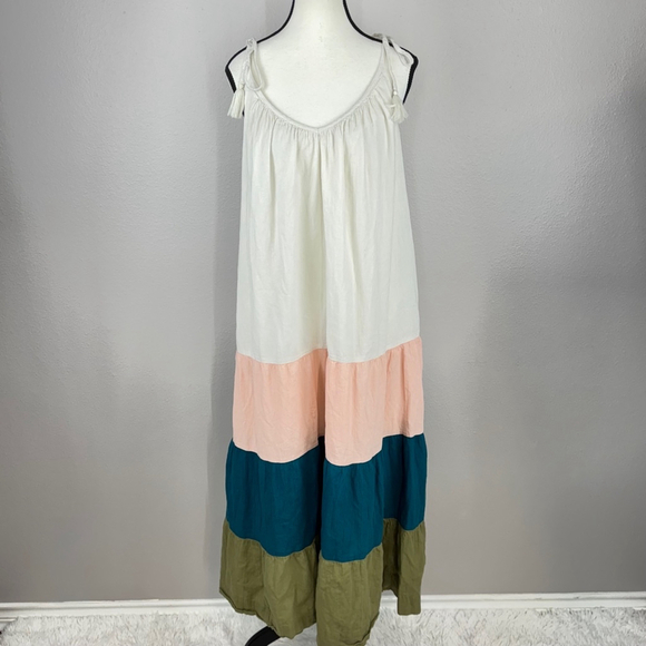 Old Navy All Day Maxi Swing Dress S Small Sleeveless Tasseled Colorblock Cottage - Picture 2 of 13